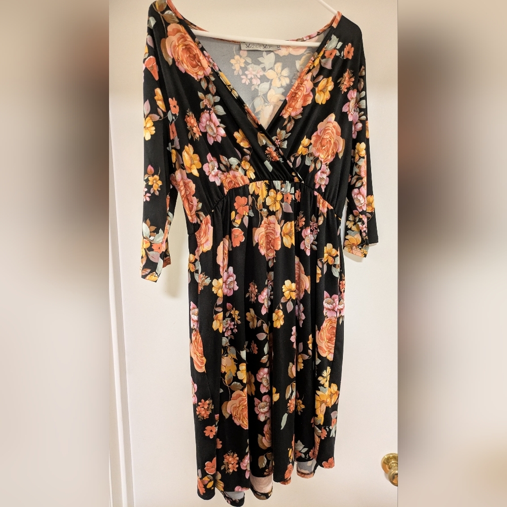 Michelle Mae Black Dress with Floral Design